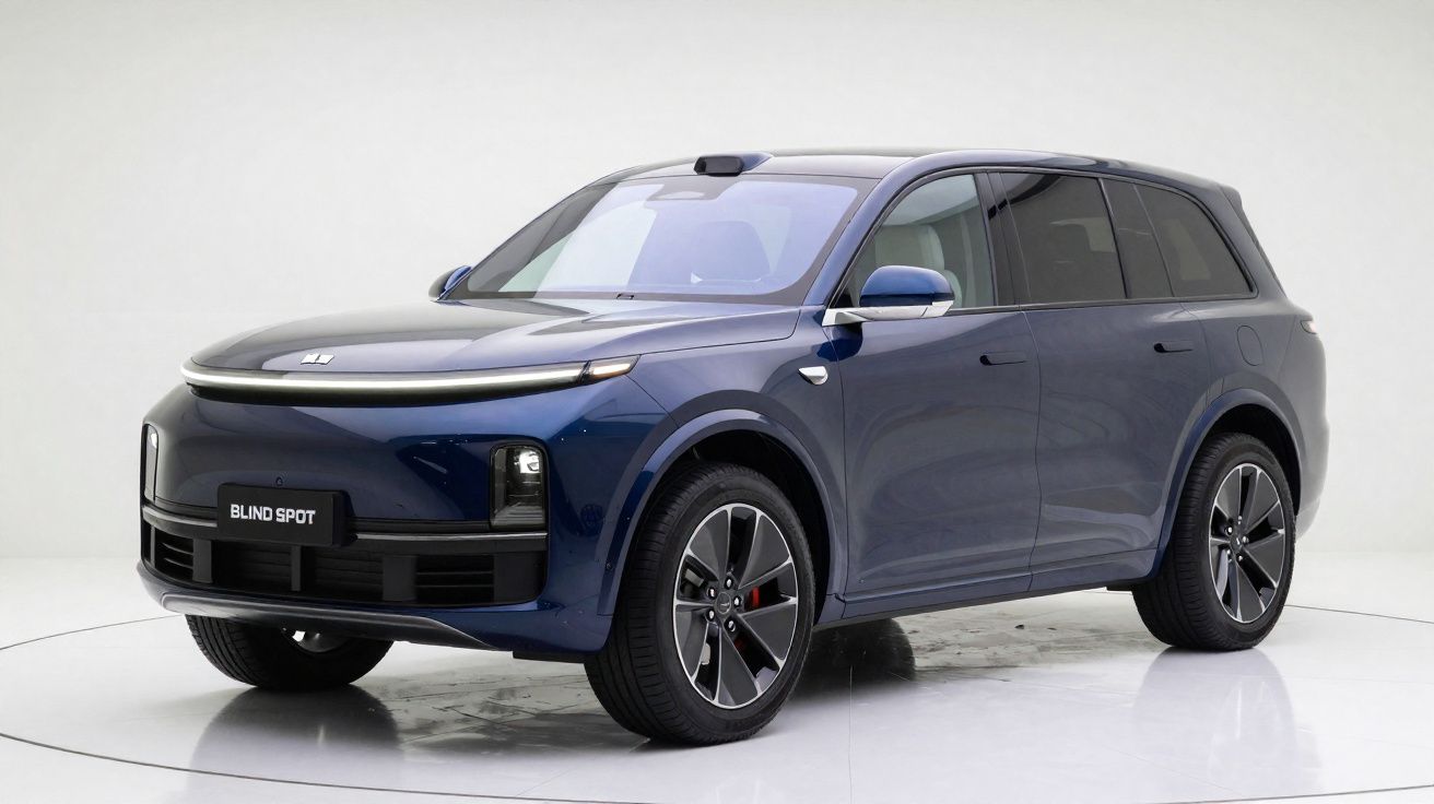 SUV elétrico azul e moderno, modelo Blind Spot, visto em estúdio com fundo branco.